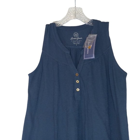 Sleeveless Top Sz Small NEW pullover 3 button up  Navy Blue Lauren James - Picture 1 of 14